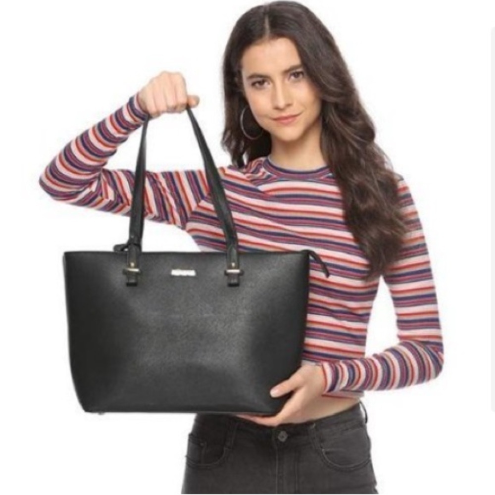 TAHARI Double Shoulder Saffiano Tote Bag In Black